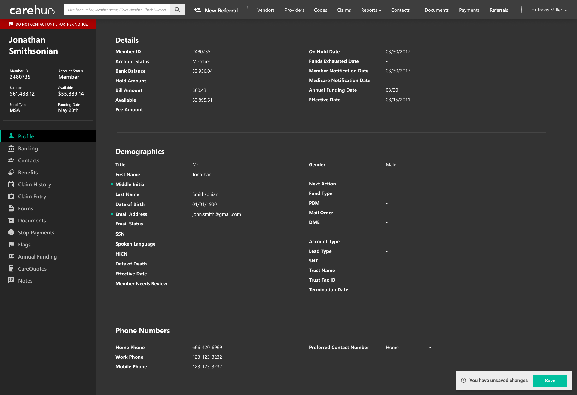 CareHub Member Details Dark Screenshot
