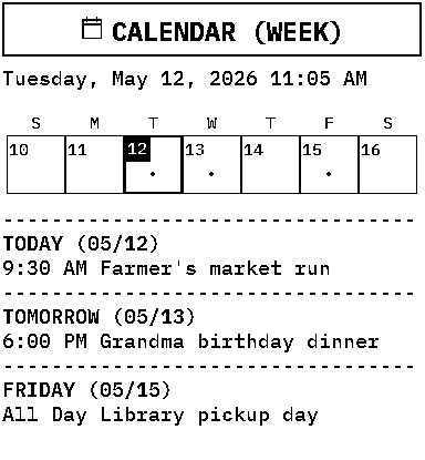 Calendar week print sample