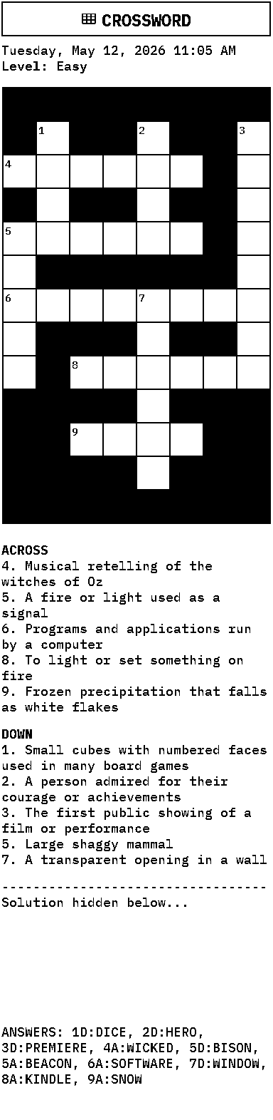 Crossword puzzle print sample