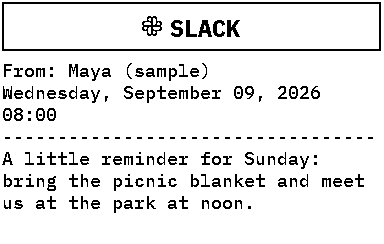 Slack receipt with a sample picnic reminder