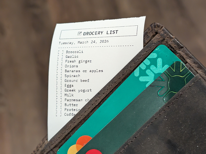 Printed grocery list